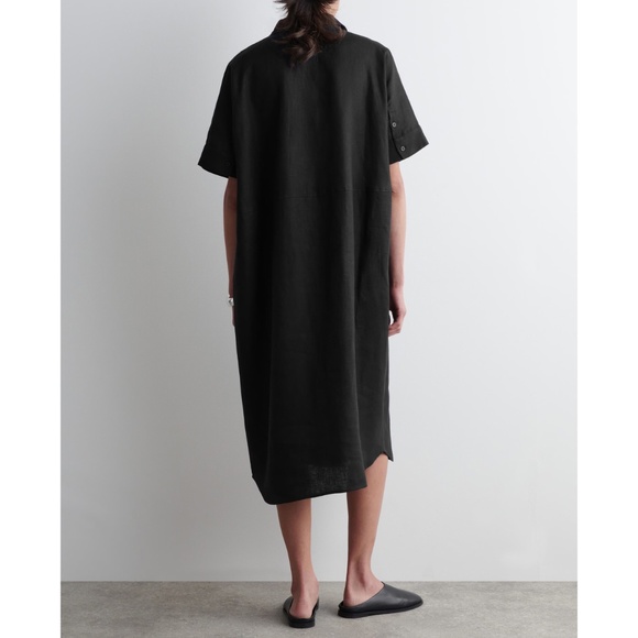 COS Linen Midi Shirt Dress Women’s Large Black 100% Linen Relaxed Fit Vacation - Picture 2 of 9